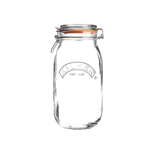 Image of Kilner Premium 2L Round Airtight Glass Jar with Clip Top Lid for Coffee, Tea, Flour, Pulses, Grains, Lentils, Biscuits | Transparent, Reusable Multipurpose Kitchen Storage Container
