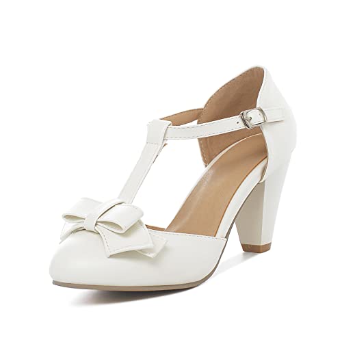 Shinelly Women Rockabilly Sweet T-Strap Cone Heel Mary Janes Adorable Round Toe Pumps with Bows2