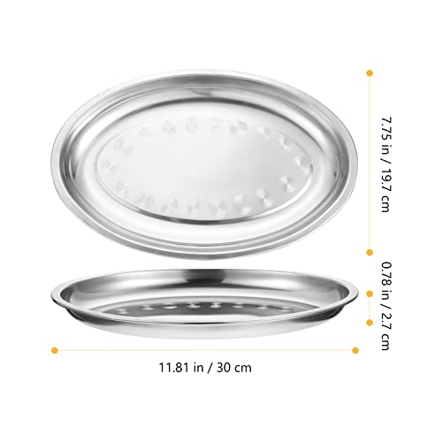 Doitool Grilling Platter Stainless Steel Salad Serving Tray Oval Shape Mixing Bowl Serving Tray Dishes Dessert Fruit Dishes Snack Plate Vegetable Candy Display Platters For Kitchen 30Cm Platters #TOP1