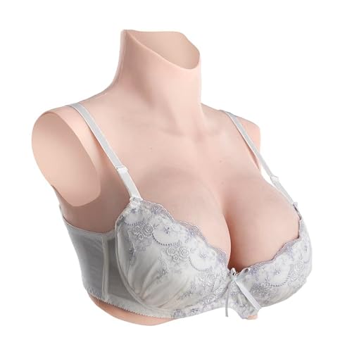 Image of Realistic Silicone Breastplate High Collar Fake Boobs B-F Cup for Crossdressers Drag Queen Mastectomy Transgender (White,F cup)