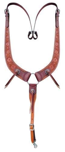 ShowmanFlower Tooled Leather Pulling Collar w/Conchos & Leather Tassels! New Horse TACK!