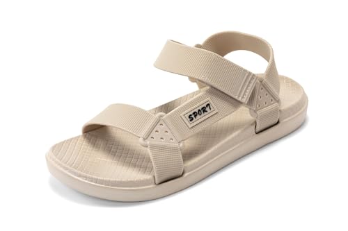 CLEIKS Sandali da Donna Sportivi Estivi Doppia Fascia Colori Neutri Versatili Comodi e Antiscivolo per Spiaggia Tempo Libero e Quotidiano Estivo (Beige,41EU,WEB250277-0)