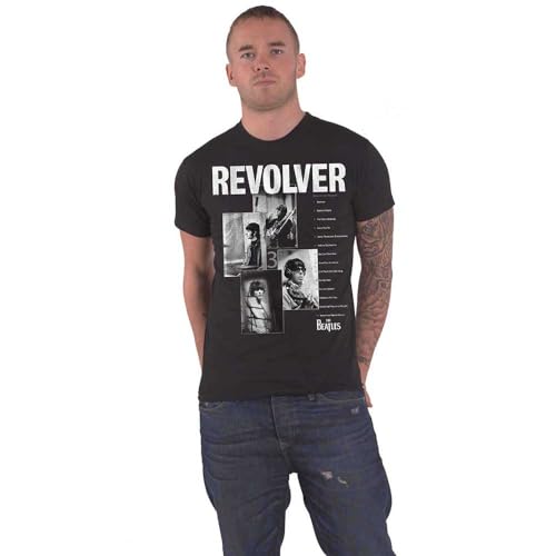 The Beatles T Shirt Revolver Tracklist Band Logo Official Mens Black L