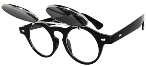 OWL Stylish Vintage Retro Circle Flip Up Sunglasses Smoke and Brown Lens2