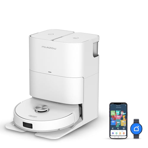 Image of MILAGROW iMap Max W300 ECO All in One Robot Vacuum & Mop 24000Pa Suction, 3.5 L Self Empty Dust Bag, Tangle-Free 2.0 Technology, Self Washing & Drying Mop, 5200 mAh Battery, App /Alexa (White)