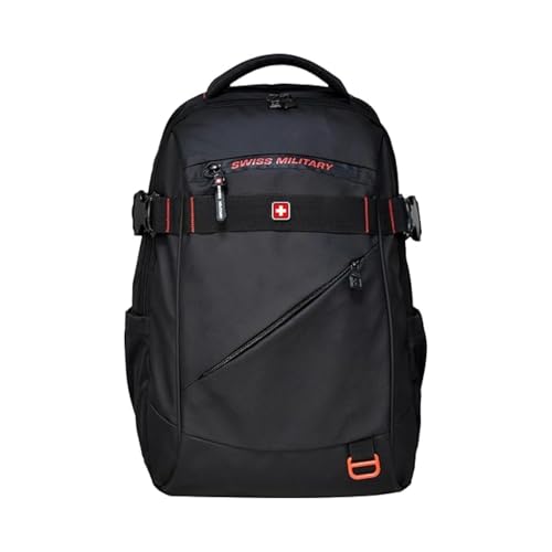 Image of SWISS MILITARY 30L Unisex Laptop Travel Backpack for 15.6-Inch Laptops – with Luggage Strap, Detachable Key Ring, Anti-Theft Pocket, Expandable Bottle Pocket for Office and College Use