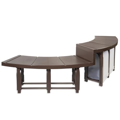 XtremepowerUS 4-Person Curved Spa Bench Hot Tub 4 Person Seat with Build-in Storage & Roller Shades 400 lbs Capacity Outdoor Use Brown