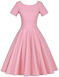 GownTown Women's 1950s Vintage Dresses Cap Sleeves Cocktail Stretchy Dresses with Pocket Pink
