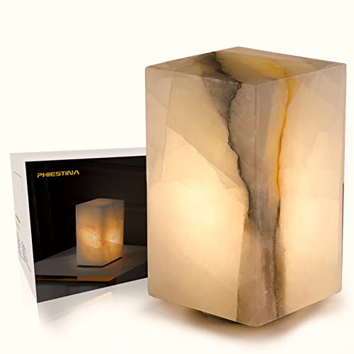 Handcrafted Calcite Table Lamp, One-of-a-Kind Crystal Pattern Each, Dimmable Warm LED Bedside Lamp, Unique Lamp for Living Room Bedroom by Phiestina, Cuboid Colors
