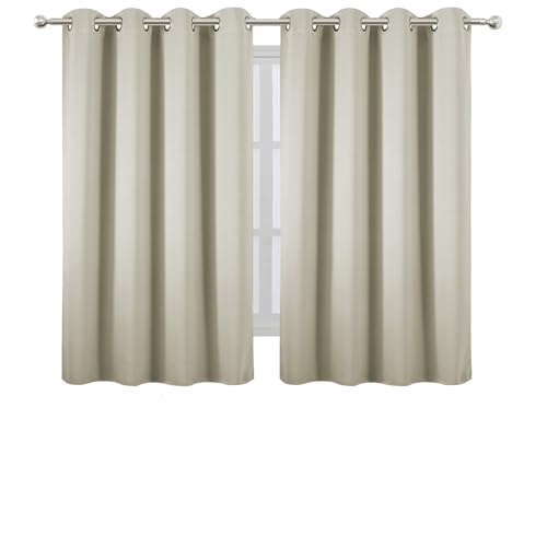 Image of LEMOMO Blackout Curtains 66 x 54 Inch Long Light Beige Curtains Set of 2 Panels Room Darkening Curtains for Bedroom and Living Room