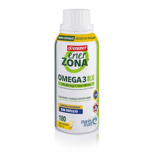 Enervit EnerZona Omega 3RX, Sin Retrogusto, Certificado IFOS, Suplementos de Ácidos Grasos Omega 3, 200mg EPA y 100mg DHA, para Corazón, Vista y Cerebro, Sin Gluten, 180 Cápsulas de 0,5g