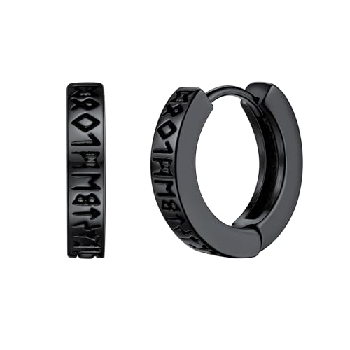 U7 Viking Hoop Earring for Men Stainless Steel/Black/Gold Huggie Hoops Earrings, Norse Viking Runes Hoop/Hexagon/Triangle Punk Jewelry Hypoallergenic Gift for Men Women