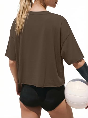 Image of ATHMILE Womens Crop Tops Workout Shirts Gym Oversized Spring Summer Basic Tees Short Sleeve Casual Loose Drop Shoulder 2026