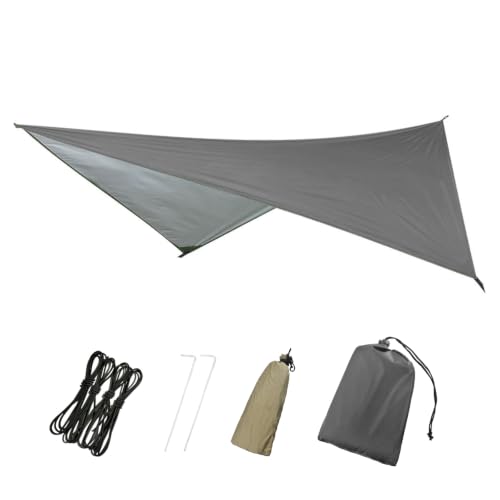 TRIWONDER Camping Tarp Waterproof Rain Fly Hammock Shelter for Hiking, Backpacking, Hammock, Beach, Picnic and Other Outdoor Activities - Accessories Included (Grey)