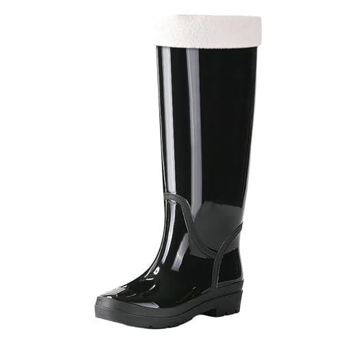 Generisch Botas de goma para mujer, botas de lluvia altas, forradas, impermeables, Wellington, botas de lluvia, botas de invierno, botas de goma, zapatos de jardín, botas de deslizamiento, Negro , 38