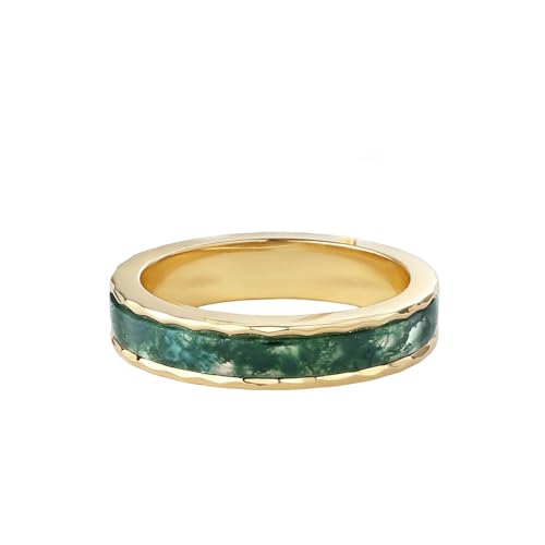 6MM 8MM Natural Moss Agate Wedding Band Ring for Men