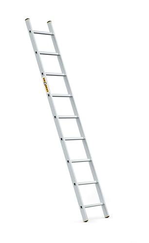 DRABEST PRO Serie Anlegeleiter Aluminium-Stufenleiter - 9 Stufen - mit Leiterhaken - Tragfähigkeit 150 kg - Anti-Rutsch-Füße, Leichtes Gewicht, korrosionsbeständig - EN131