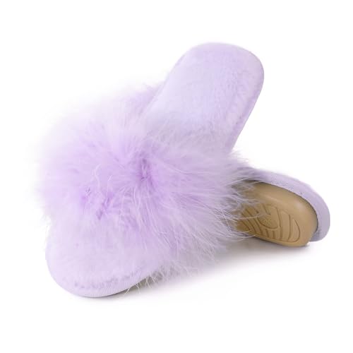 Image of Fur Story Women's Furry Slippers Open Toe Fuzzy Slippers Memory Foam Fluffy House Sandal