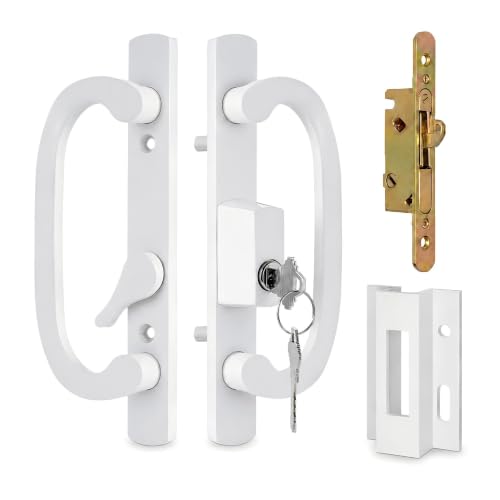 Image of Sliding Patio Door Handle Set Fits 1-1 /2 inch to 2-1 /4 inch Thick Door, Non-Handed Lock Replacement for 3-15 /16 inchH.C. Interior Glass Doors, Offset Thumbturn with Keyed
