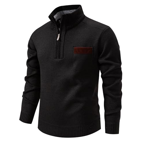 Men's Quarter Zip Pullover Mock Neck Long Sleeve Knitted Sweaters Casual Slim Fit Polo Sweater