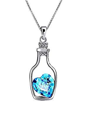 Impression Love Drift Bottles Blue Heart Pendant Necklace for Girls and Women...