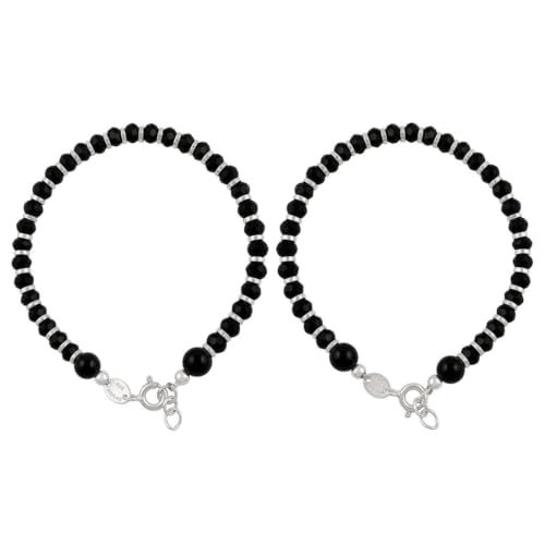 Image of Parnika (Formerly MJ 925 Traditional Silver & Black Crystals Baby Nazariya Kids Silver Bracelet in Pure 92.5 Sterling Silver for Kids - One pair
