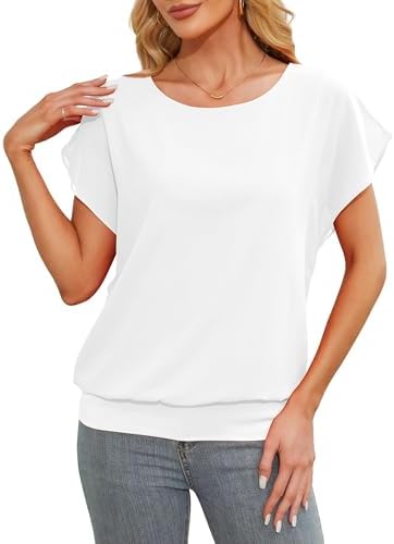 Anelune T-Shirt Damen, Kurzarm Oversized Fledermaus Shirt für den Sommer | Locker & Lässig, Elegant & Flowy Tops für Jeden Tag & Alltag