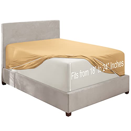 Clara Clark Deep Pocket Queen Fitted Sheet Fits Up To 21 Inch Mattress - Super Soft Queen Fitted Sheet Only, Fade, Stain Resistant - Camel Gold Fitted Sheet Queen Size, #TOP2
