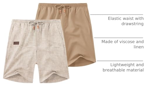 Image of COOFANDY Mens Casual Linen Shorts Elastic Waist Drawstring Loose Fit Summer Beach Vacation Shorts with Pockets