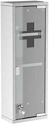 kleankin Wall Mount Medicine Cabinet, Bathroom Cabinet with 3 Tier Shelves, Stainless Steel Frame and Glass Door, Lockable with 2 Keys, Silver, 8" x 23"