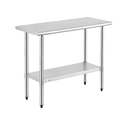 Image of ROCKPOINT Stainless Steel Table for Prep & Work 18x36 Inches, NSF Metal Commercial Kitchen Heavy Duty Table with Adjustable Under Shelf and Table Foot for Restaurant, Home and Hotel