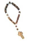 HolyRoses Threaded Anglican Olive Wood White Rope Rosary Hand Made in Bethlehem