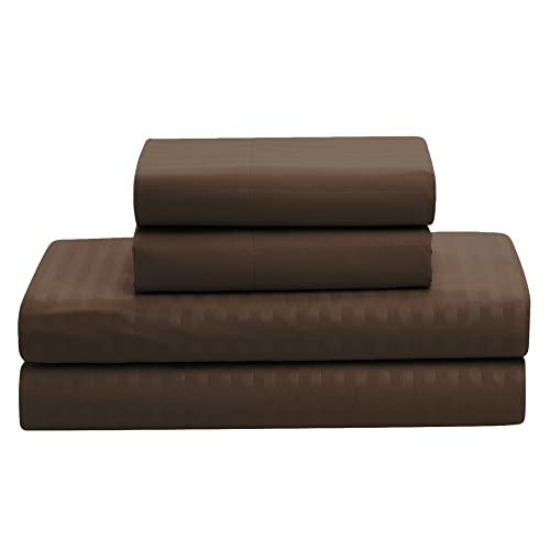 Image of Sweet Home Collection 8 Piece Bed in A Bag with Dobby Stripe Comforter, Sheet Set, Bed Skirt, and Sham Set - Queen - Chocolate