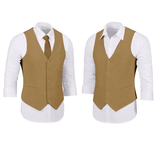 Men's Linen Suit 2 Piece Suits Vest Pants Set, Slim Fit Beach Wedding Prom Party Suit for Men4