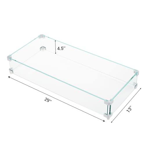 Fire Pit Wind Guard, 29 x 13 x 4.5Inch Glass Wind Guard, Rectangular Glass Shield, 0.3" Thick Fire Table, Clear Tempered Glass Flame Guard, Fire Pit Glass Wind Guard