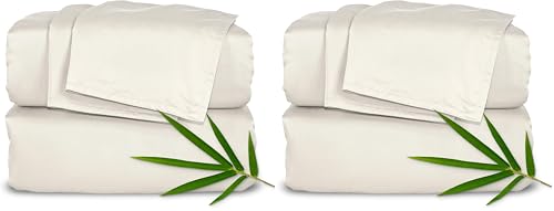 Image of Pure Bamboo King Sheets, Genuine 100% Organic Viscose Derived from Bamboo Bed Sheet Set, Luxuriously Soft & Cooling, Double Stitching, 2 Year Quality Promise (King, Ivory) (Pack of 2)