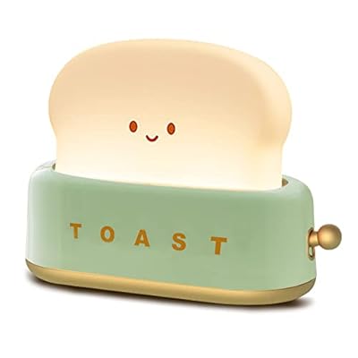 QANYI Desk Decor Toaster Lamp, Rechargeable Small Lamp with Smile Face Toast Bread Cute Toaster Shape Room Decor Night Light for Bedroom, Bedside, Living Room, Dining, Desk Decorations, Gift