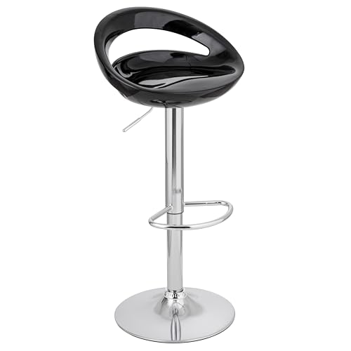 Baroni Home Sgabello Bar Girevole Altezza Regolabile, Seduta in Plastica e Schineale, Base Cromata, Poggiapiedi e Fondo Antigraffio, Sgabello Cucina e Penisola, 37x45x59-79 cm, Nero, 1 Pezzo