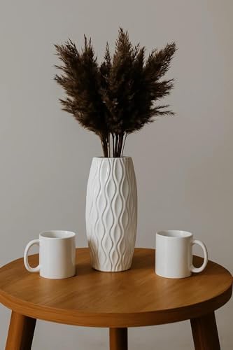 Image of Sphinx 8.5 Inch Ceramic Flower Vase Textured Glossy White - Modern Cylindrical Table Vase for Living Room, Bedroom & Office Decor 1 pcs