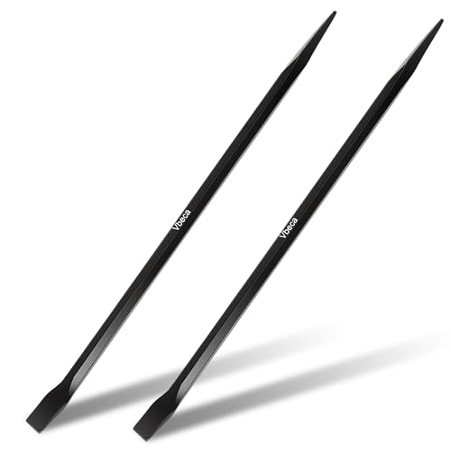 30 Inch Heavy Duty Alignment Pry Bar Set Long Sleever Bar with Pointed Tip & 15 Angled Chisel Ironworker Pry Bar for Construction Industrial Use Hex Anti-Roll -2 Pack