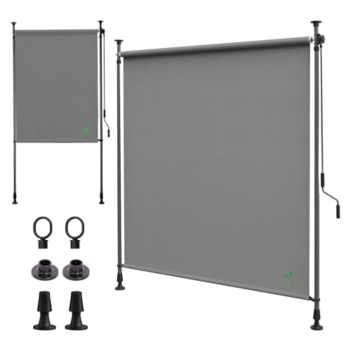 VOUNOT® Toldo Vertical Exterior 200x310cm Toldo Vertical con Manivela sin Agujeros Estores de Protección Visual y Solar Ajustable Pantalla de Privacidad Enrollable para Balcón Terraza Jardín Gris