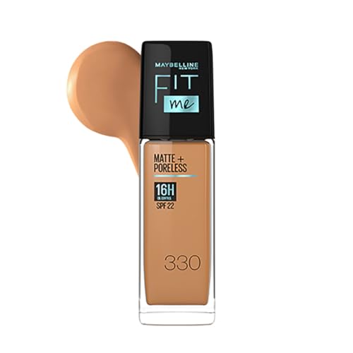 Maybelline New York Fit Me Matte + Poreless Liquid Foundation, pore minimising Foundation, lightweight formula suitable for daily use, Matte Finish Foundation for Indian Skin – 330 Toffee, 30 ml