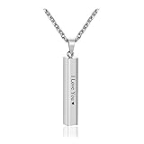JSDDE Personalised Stainless Stell Bar Pendant Necklace Custom Engraved Name Date Necklaces Jewelry for Men Women (Silver)