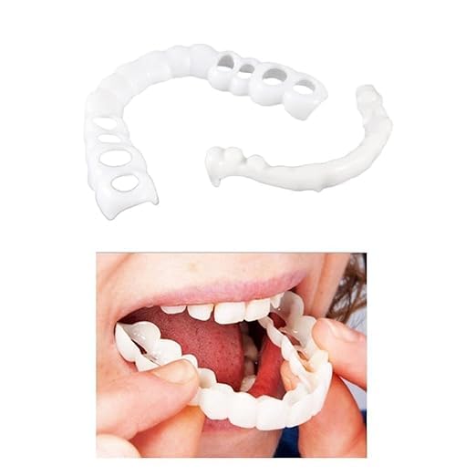 Snap-On Instant Perfect Smile Veneers Comfortable Flex Fit Dentures for Top & Bottom Teeth White Tooth Cosmetic Cover Comfort Fit Flex Dentures for White Neat Smile (pack of 1) 1