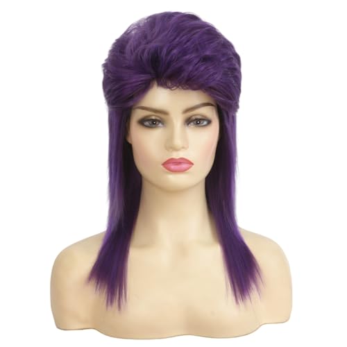 Image of Swiking Purple Mullet Wigs for Women 80s Rocker Shaggy Layered Fluffy Wig Shoulder Length Hair Cosplay Halloween Costume Wigs(Purple)