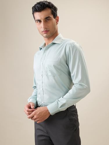 Image of Park Avenue Men Slim Fit Solid Pattern Cotton Polyester Blend Semi Cutaway Collar Full Sleeve Casual Shirt