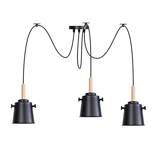Lampes suspendues araignée de plafond lustre industriel bois métal noir 14 lumières