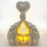 Elephant Love Candle Holder Statue - Elegant Elephant Decor for Home, Living Room, or Bedroom - Flickering LED Candle Included - Ivory 14th Anniversary, Couples, Valentine's, or Housewarming Gift Idea