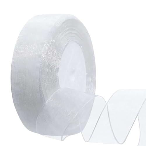 Cinta de organza blanca transparente, 2 cm × 45,7 m, para envolver regalos, hecha a mano, decoración para envolver, con lazo.