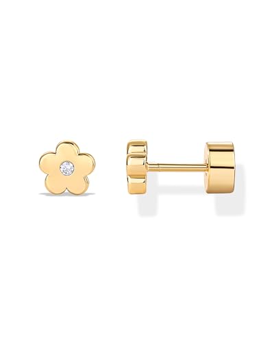 PAVOI 14K Gold Plated Cubic Zirconia Flower Flat Back Earrings | Fashion Jewelry for Women